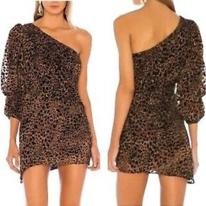 Camila Coelho Pilar Mini Animal Print Dress One Sleeve XS